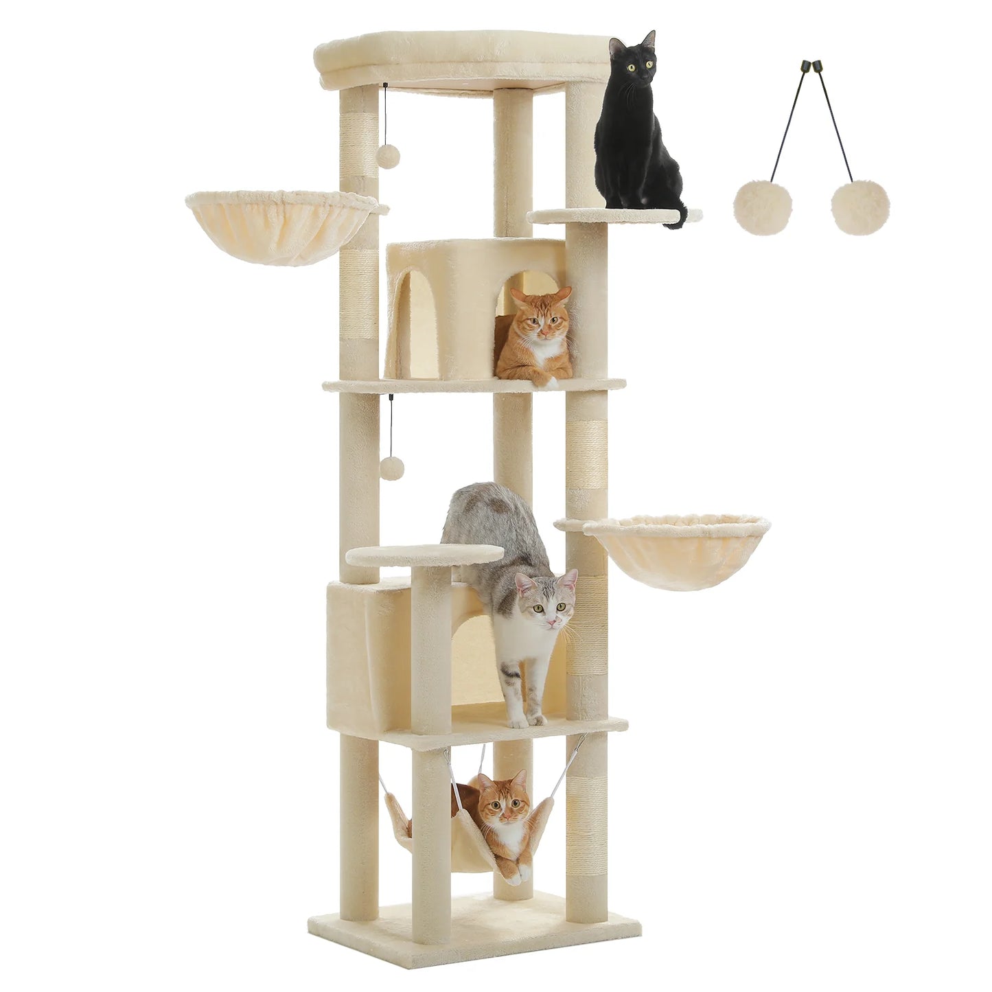 Tall Cat Tree with Scratching Posts Cozy Hammock Top Perch Multi-Level Large Cat Tower Spacious Cat Condo for Indoor Cat Toys