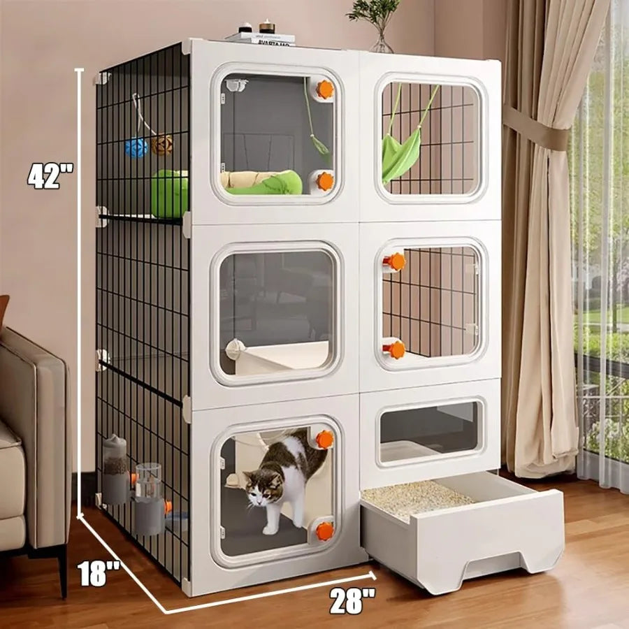 Cat Cage Enclosure with Litter Box, Cat Playpen Detachable Metal, Cat Cage Indoor and Outdoor, Ferret Cage, Rabbit Cage