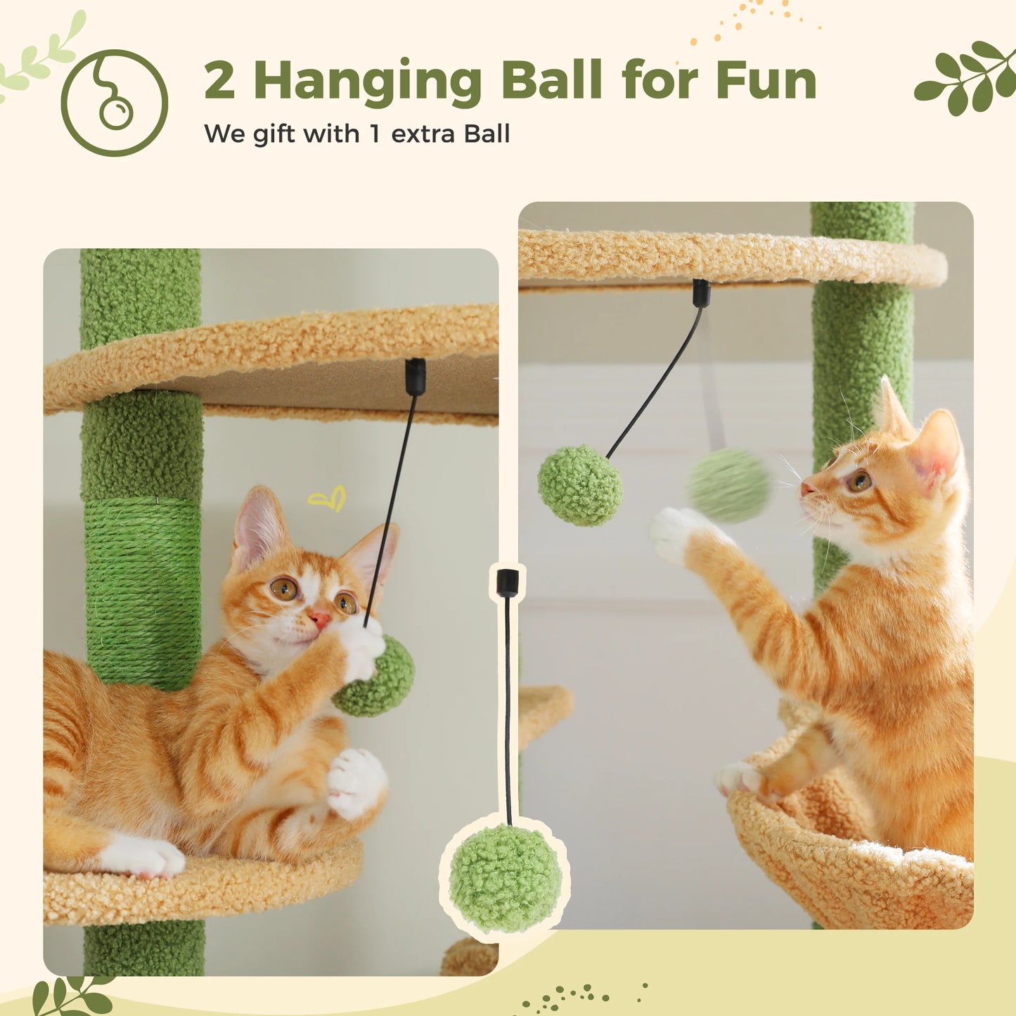Height Adjustable Wooden Cat Tree with Large Hammock, Sisal Scratching Posts ,Floor to Ceiling Cat Tower ,Cozy Cat Condo for Indoor