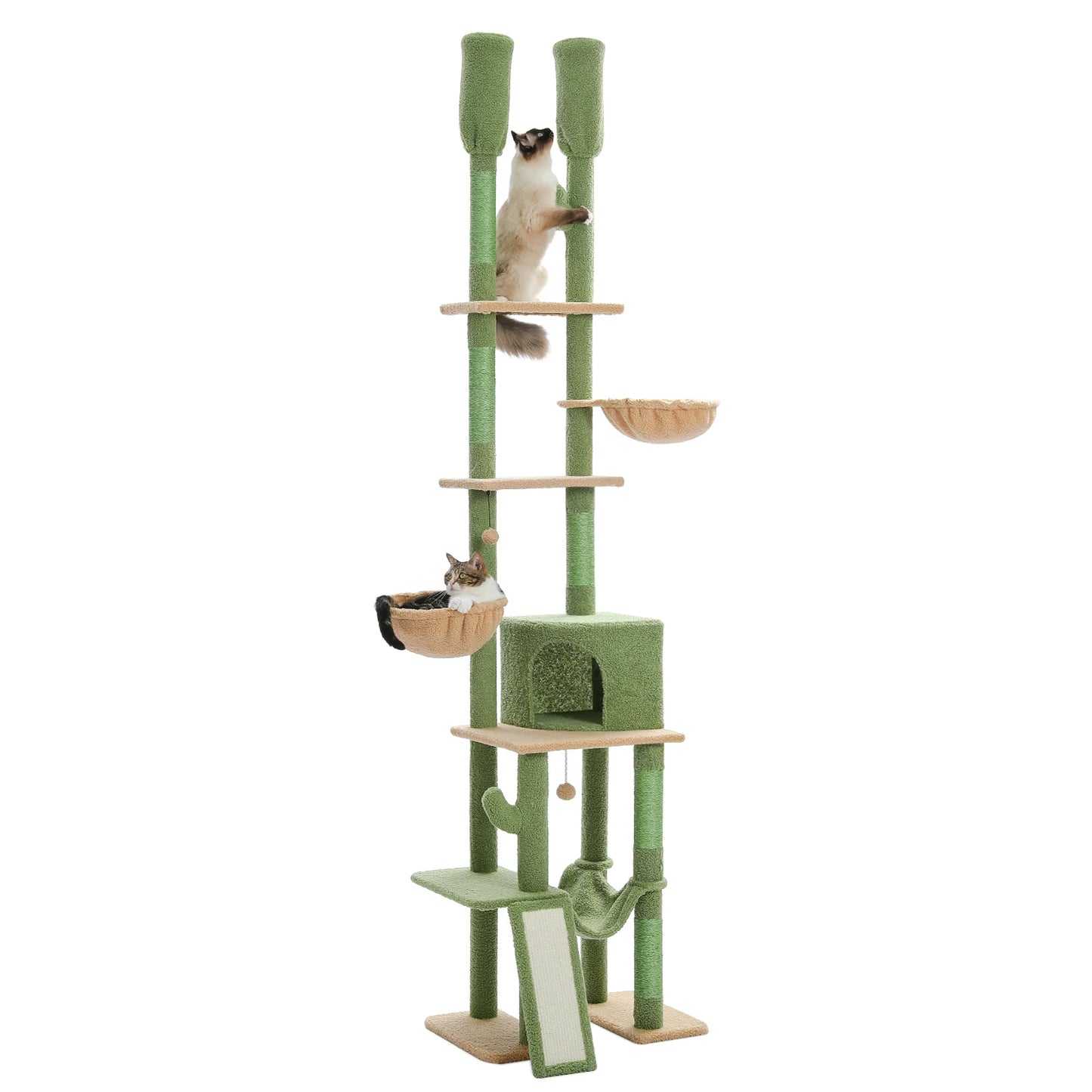 Cactus Cat Tree Floor to Ceiling, Cat Tower 7 Tiers, Cat Climbing Tree with Cozy Hammocks and Condos 5 Platforms, Scratching Posts