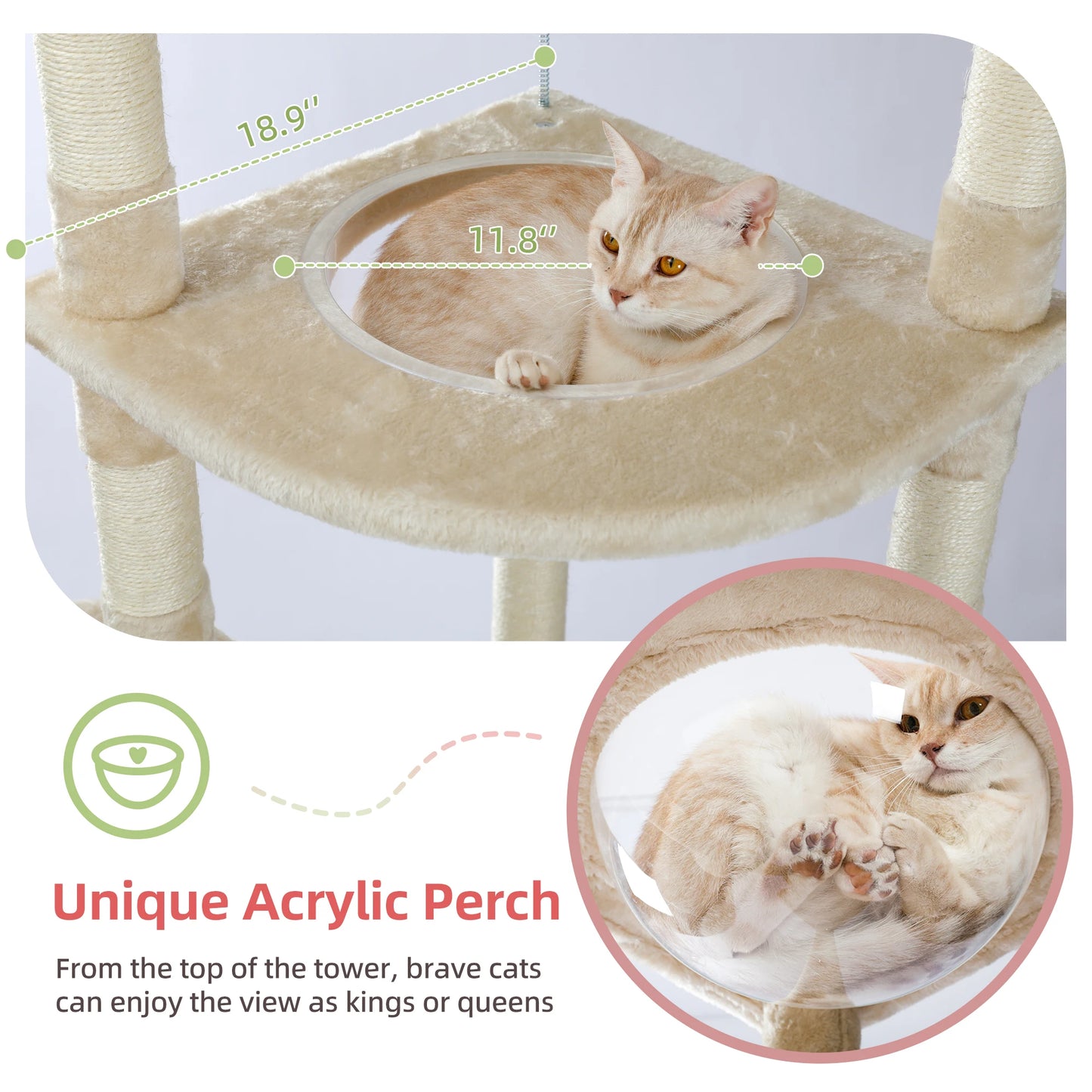 Floor to Ceiling Cat Tree Adjustable, Cat Tower Tall Kitty Climbing Play House with Scratching Posts, Cozy Condo Perches, Hammock