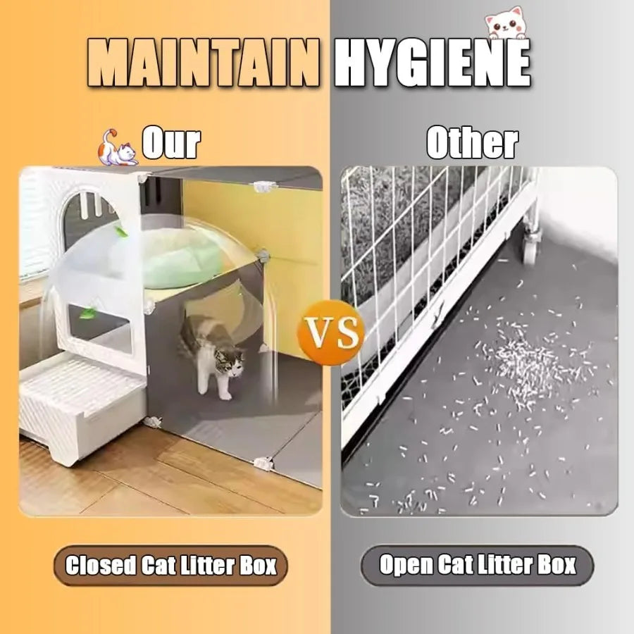 Cat Cage Enclosure with Litter Box, Cat Playpen Detachable Metal, Cat Cage Indoor and Outdoor, Ferret Cage, Rabbit Cage