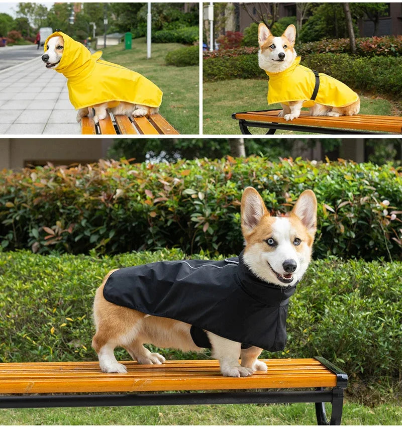 Reflective Dog Raincoat with Adjust Hood, Pet Poncho Body Coverage ,Turtleneck Waterproof Dog Rain Jacket for Medium Large Dogs
