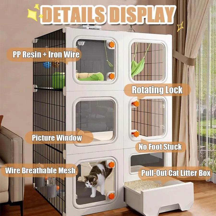 Cat Cage Enclosure with Litter Box, Cat Playpen Detachable Metal, Cat Cage Indoor and Outdoor, Ferret Cage, Rabbit Cage
