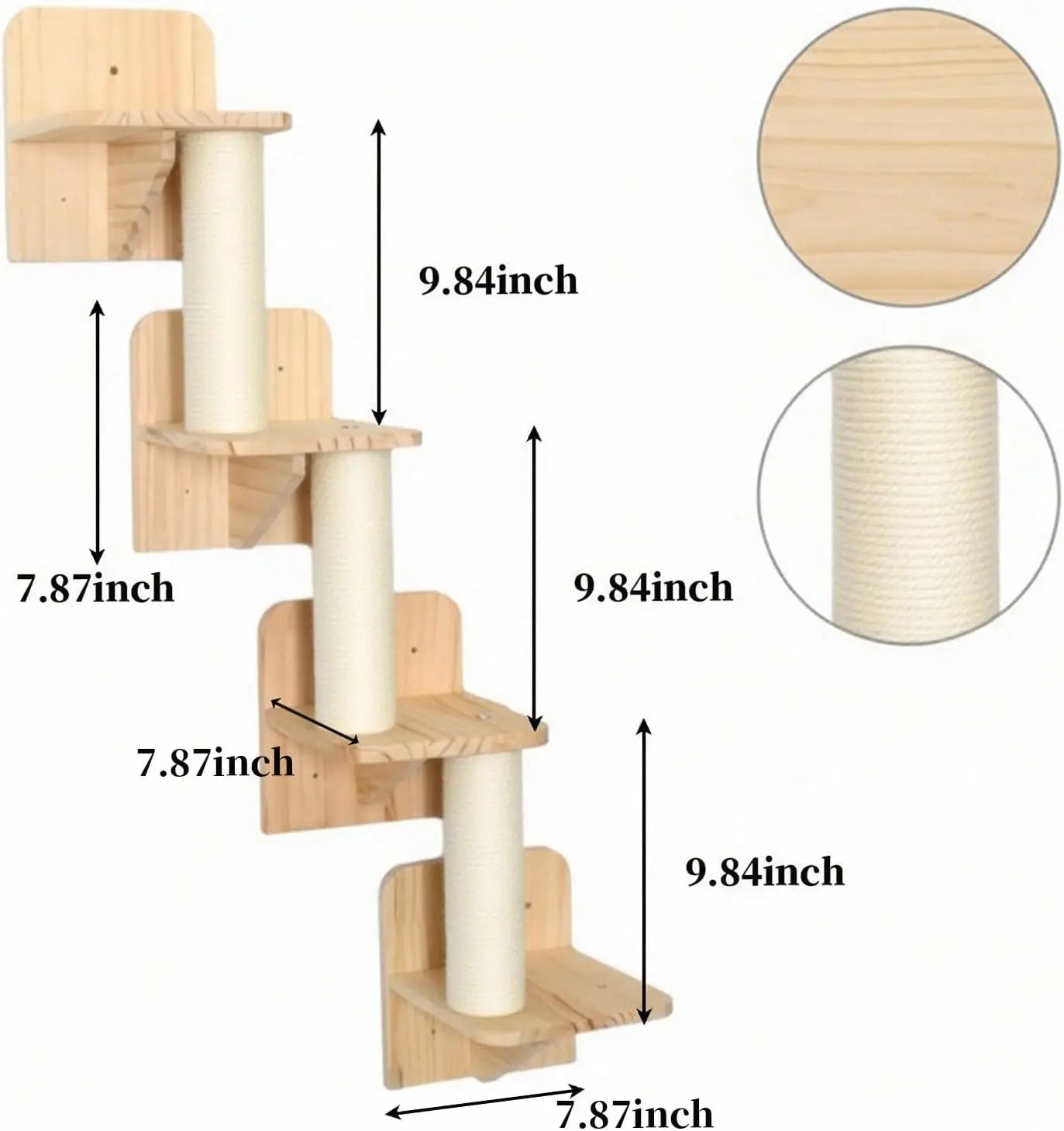 Cat Wall Shelves & Climber for Kittens Solid Wood cat ClimFrame – 4-Level Wall Mounted Cat Tree with Natural Sisal Pads