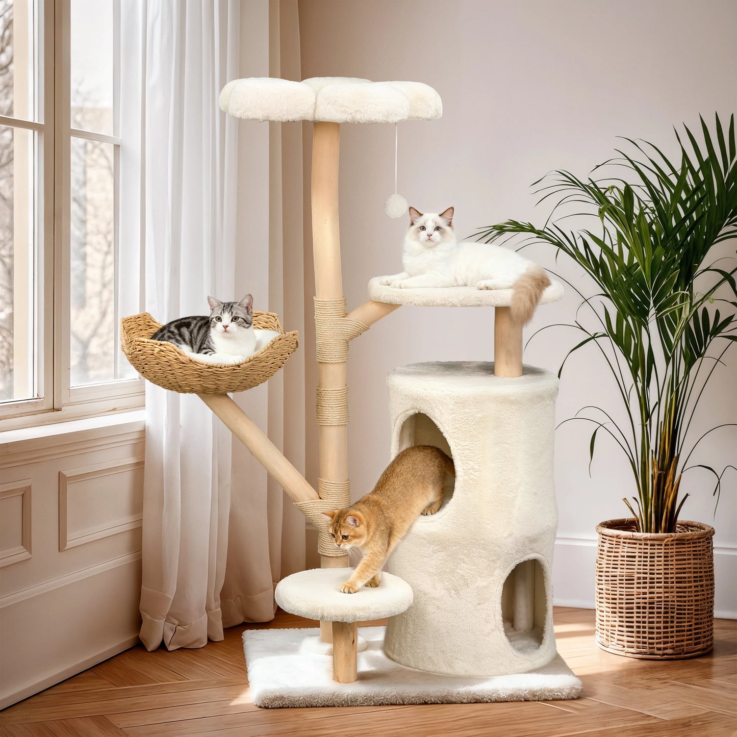 Modern Cat Tree Tower, Branch luxury Cat Condo, Wood Cat Tower, Cat Scratching Tree, Cat Condo, Cat Lover Gift, Luxury Cat