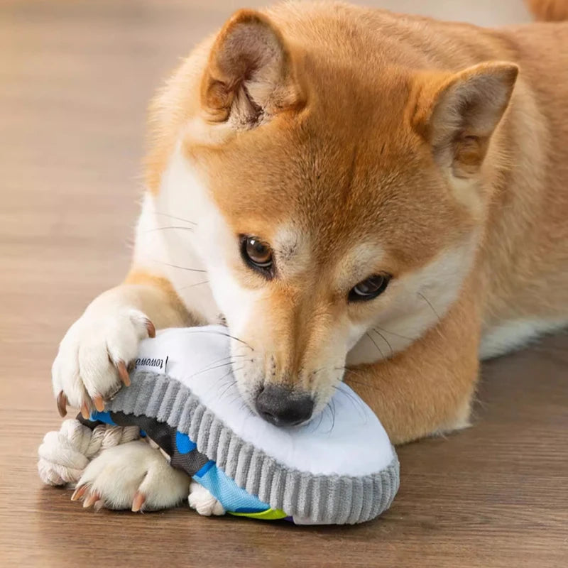 Dog Squeak Toy, Teeth Grinding,  Bite Resistant Slippers Shape. Puppy Chew Toy With Cotton Rope. Pet Chewing Toys. Dog Toys