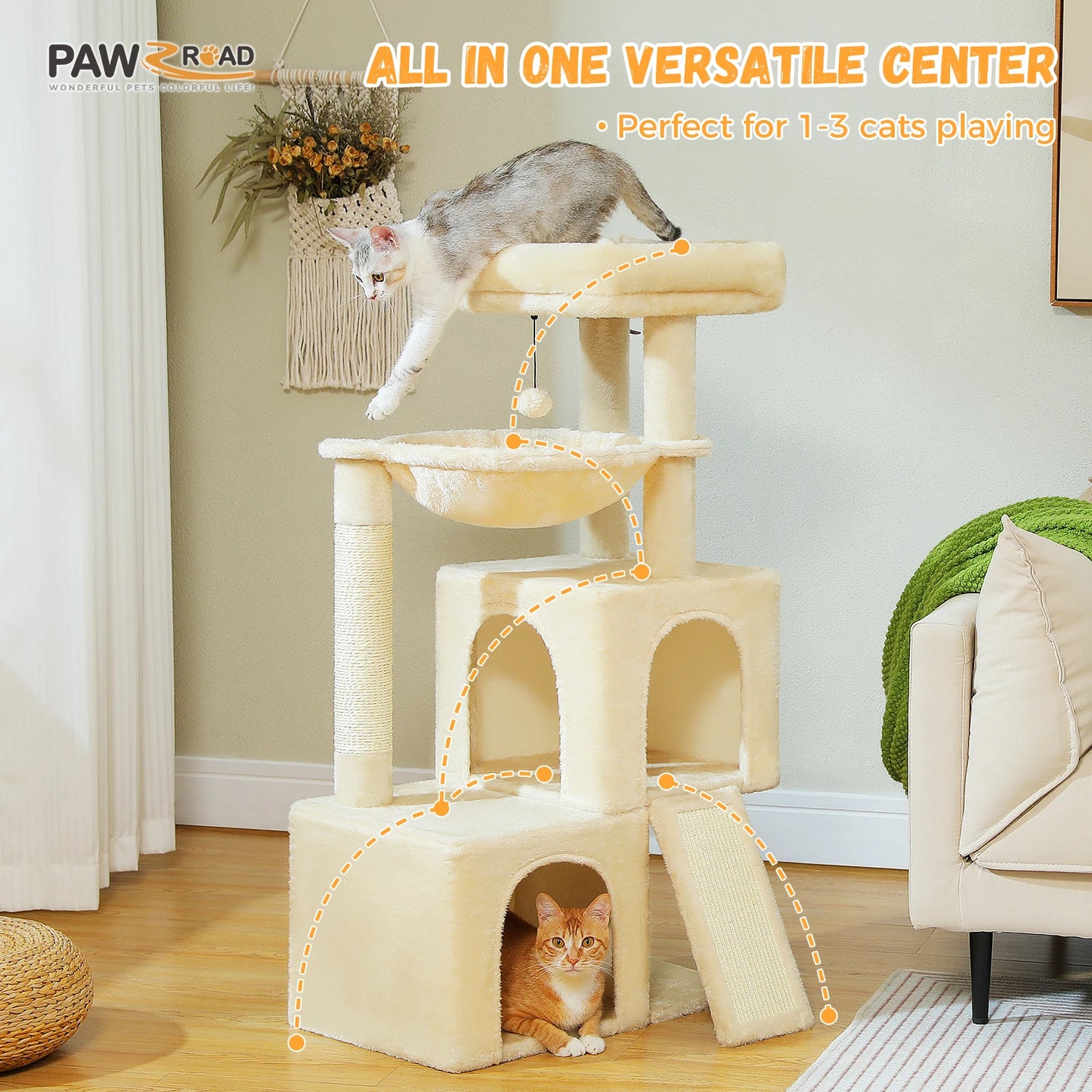 Large Cat Tree for Indoor Cats , Multi-Level Cat Tower with Spacious Condos , Sisal Scratching Pad, Kitten House, Accessories Cat Toys