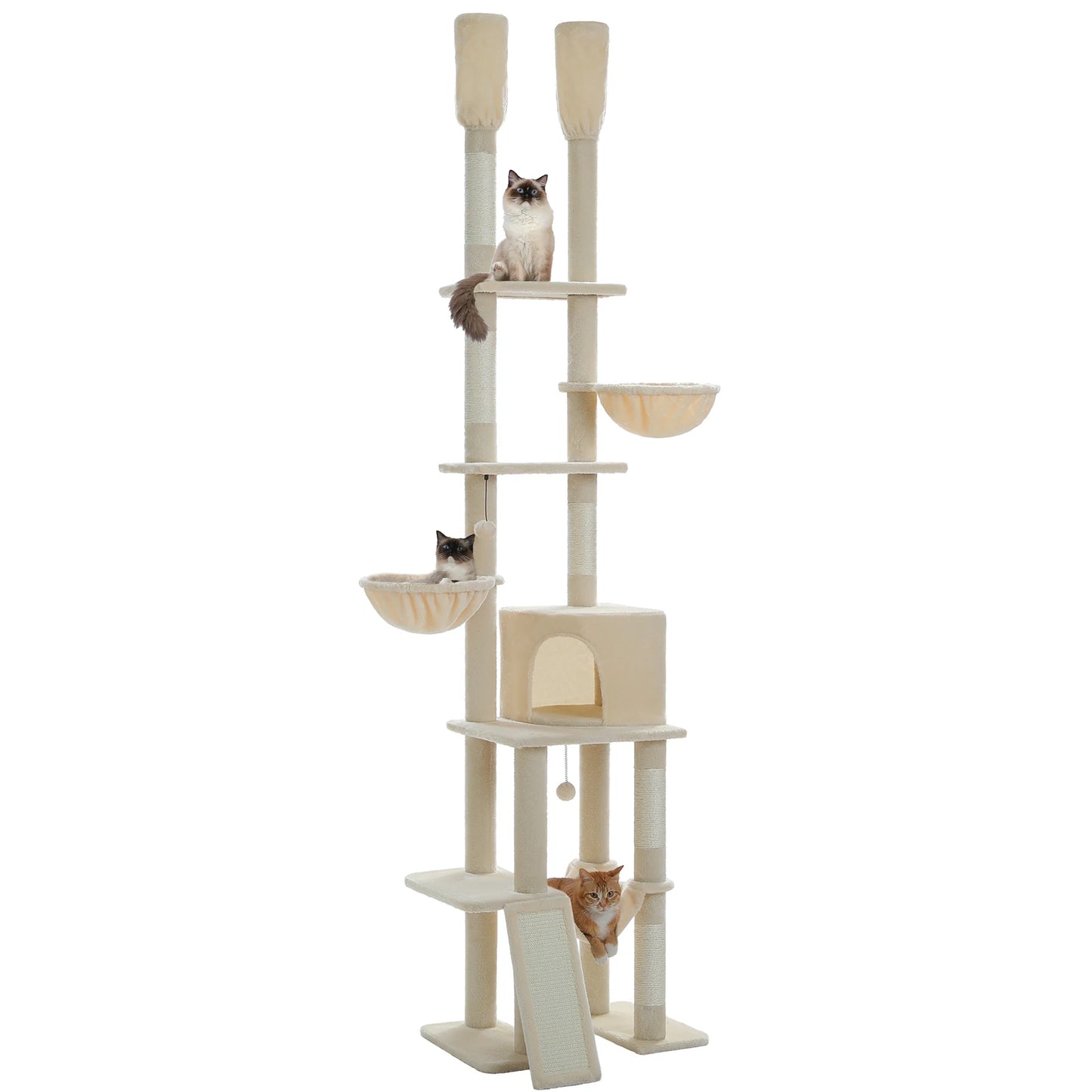 Cactus Cat Tree Floor to Ceiling, Cat Tower 7 Tiers, Cat Climbing Tree with Cozy Hammocks and Condos 5 Platforms, Scratching Posts