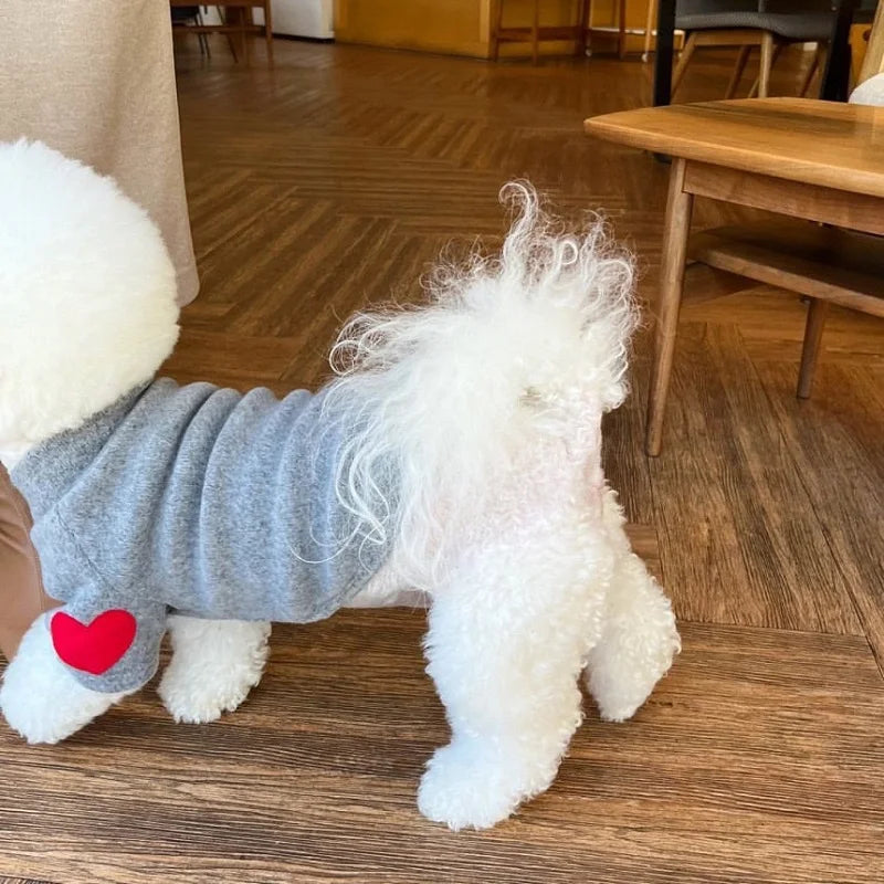 Winter Dog Shirt Heart-shaped Patch, Embroidery Sweatshirt, Chihuahua Breathable Warm Shirt, Puppy Outdoor Clothes