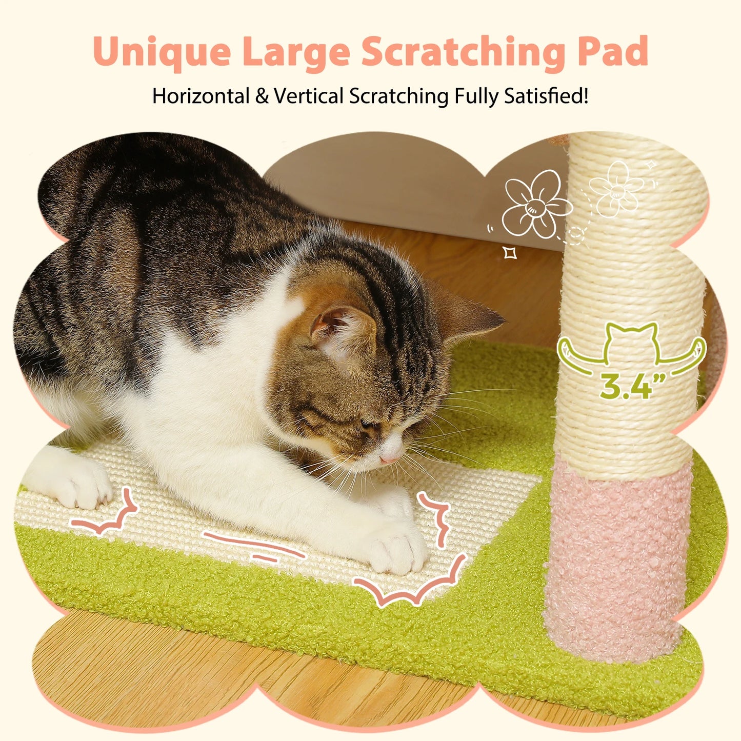 Multi-Level Cat Tree Tower with Scratching Posts &  Board , Hammock, Cat Condo, Spacious Top Perch,Dangling Balls for Indoor Cats