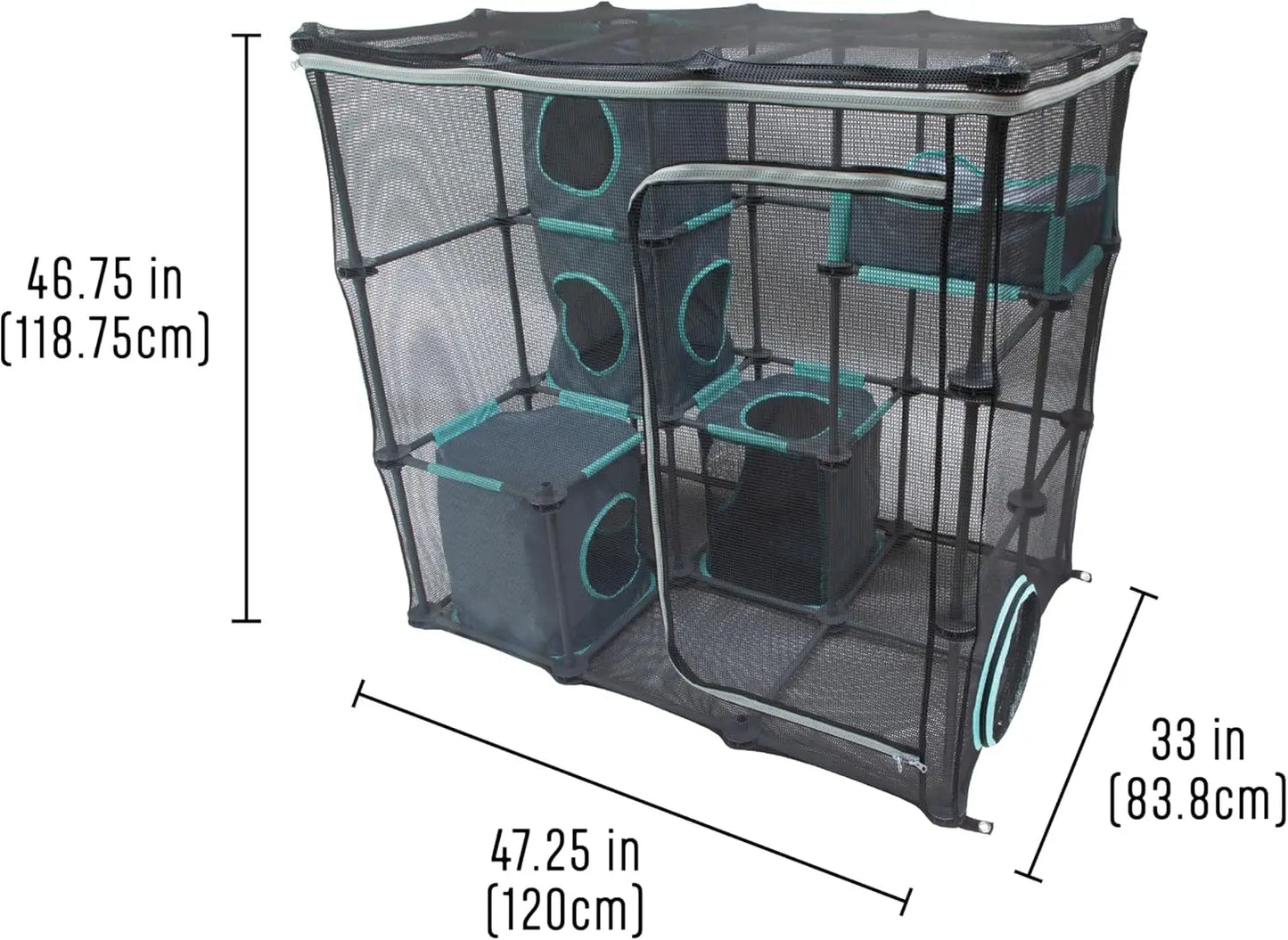 Outdoor Cat Enclosure Kit with Elevated Platform and Multiple Play Zones for Cats, Durable Weatherproof Design for Garden