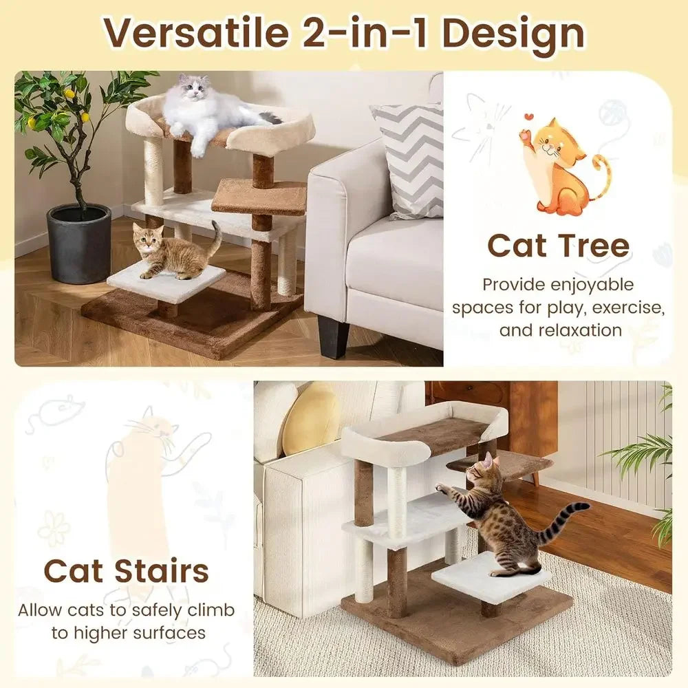 Compact 28 Cat Tower with Sisal Posts, Multi-Level Platforms and Cozy Top for Senior Cats