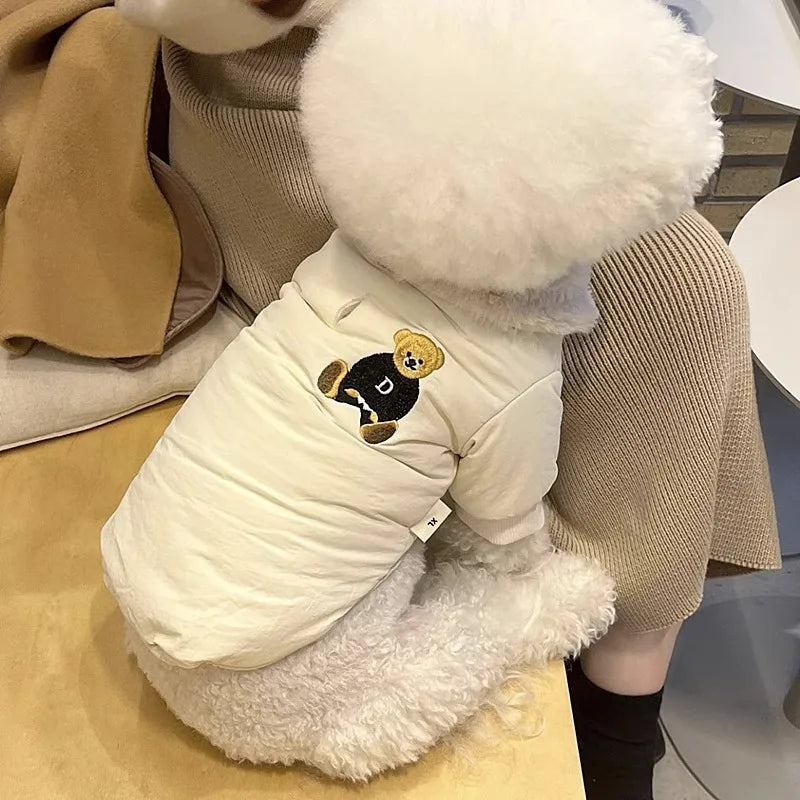 Winter Dog Clothes Luxury Bear Print Fur Collar Windproof Jacket, Chihuahua, Yorkies ,Warm Coat Puppy Outfit ,Clothing Pet Costume