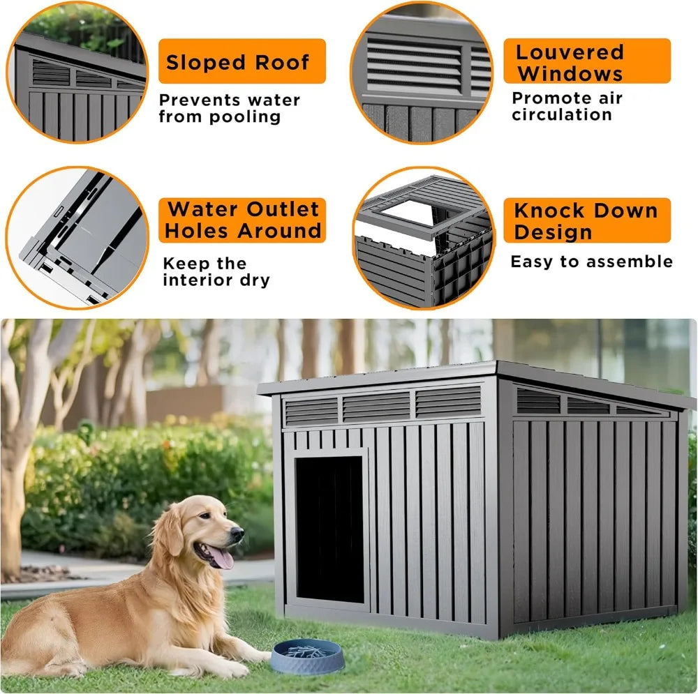Large Weatherproof Dog House with Removable Roof, Outdoor Indoor Kennel for Small to Large Dogs (Gray, 42.87x32.95x31.61")