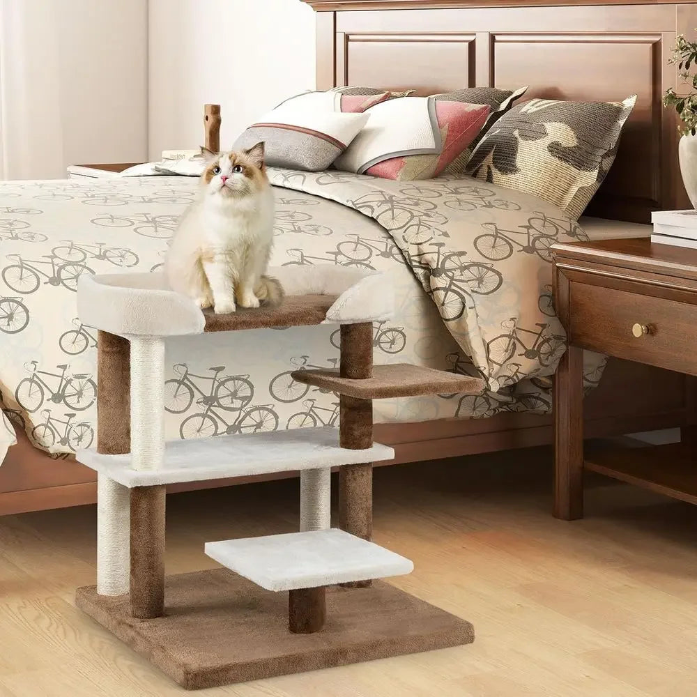 Compact 28 Cat Tower with Sisal Posts, Multi-Level Platforms and Cozy Top for Senior Cats