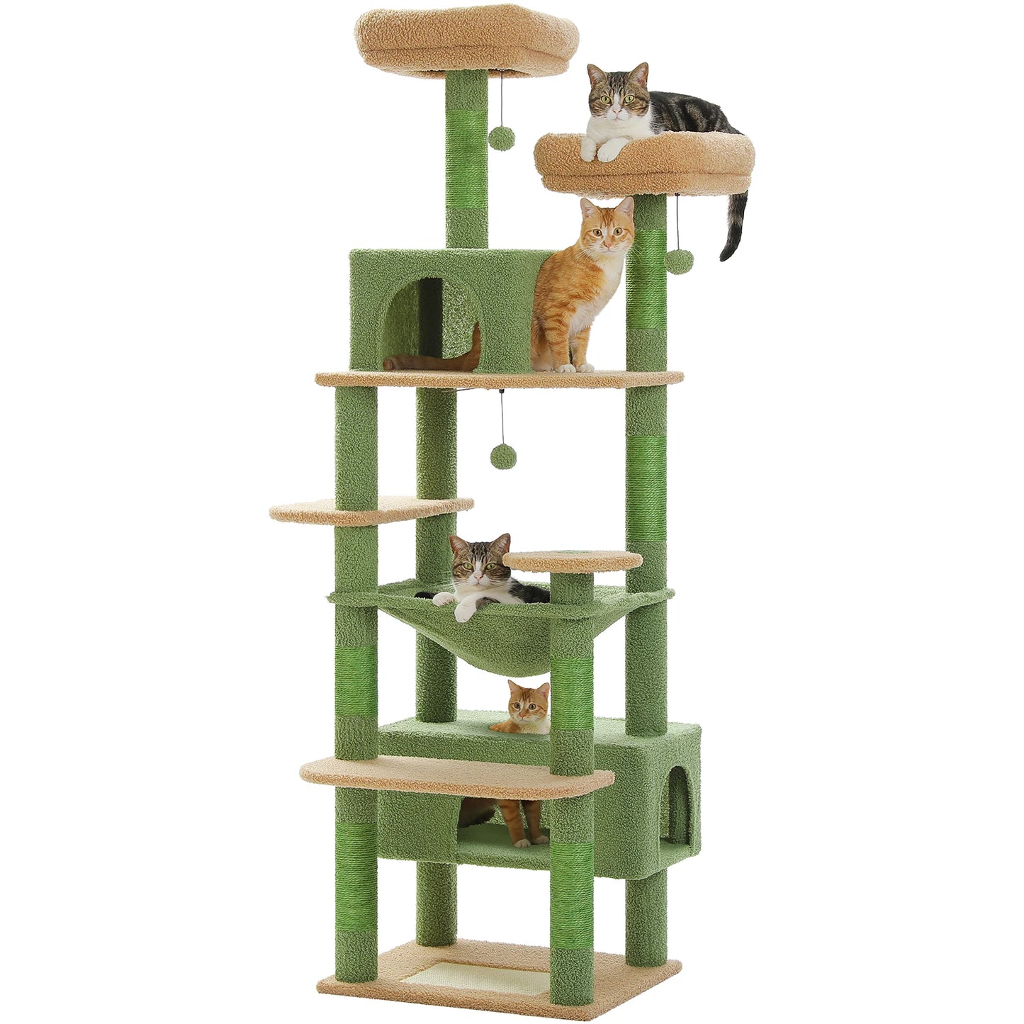 Multi-Level Cat Tree Tower with Scratching Posts &  Board , Hammock, Cat Condo, Spacious Top Perch,Dangling Balls for Indoor Cats