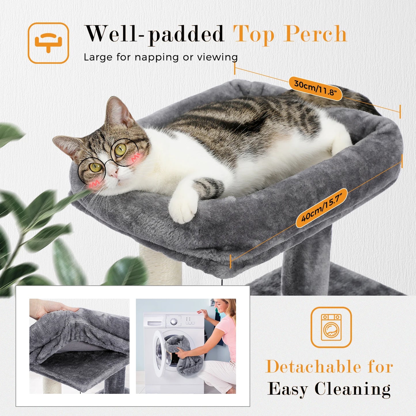 Small Cat Tree Tower with Scratching Pad, Two Large Condos, Cat Scratching Post for Indoor, Kitten House Bed, Cat Accessories