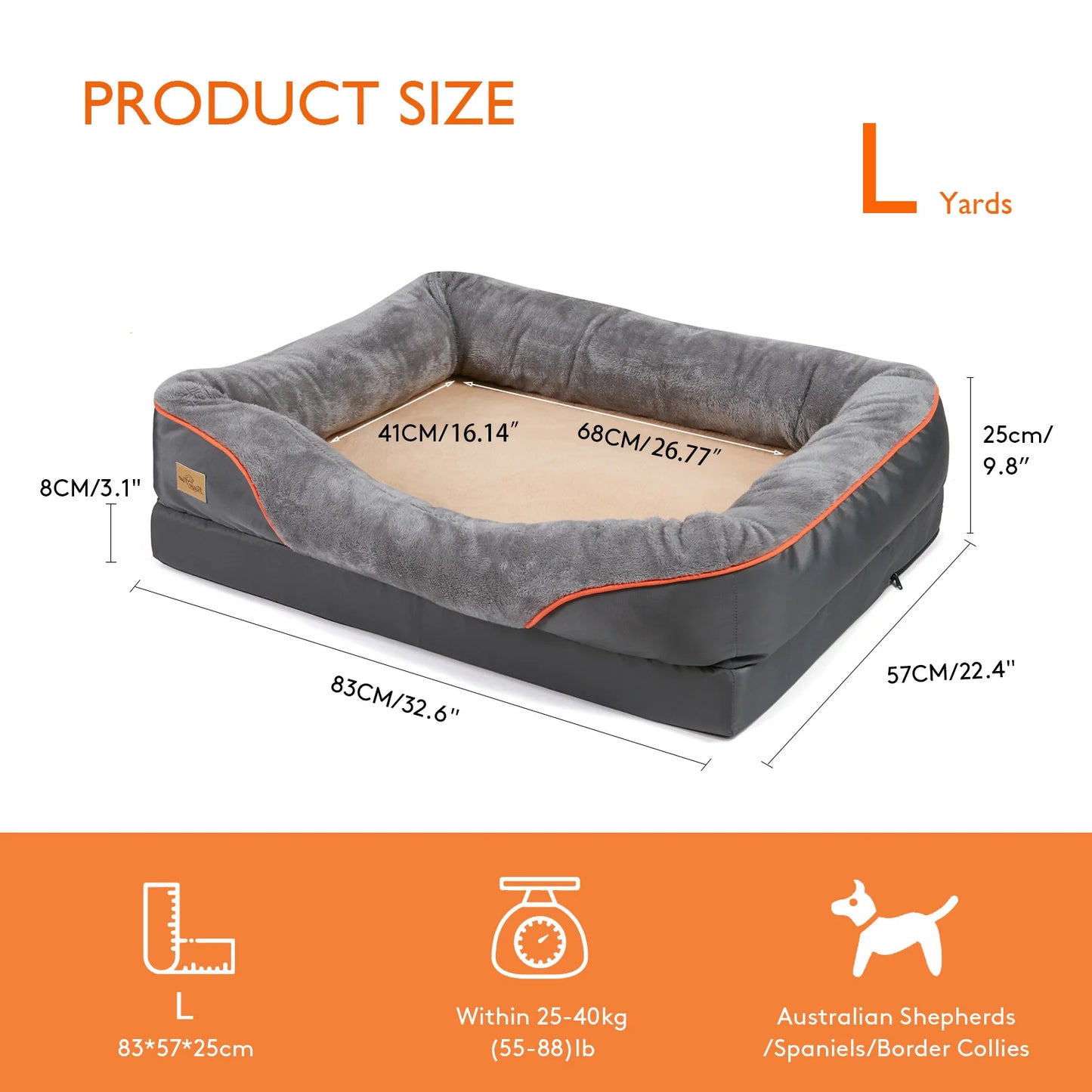Large Dog Bed ,Soft Comfortable, Anti Allergy ,Warm Fleece Removable Washable Cover , Pet Bed Waterproof