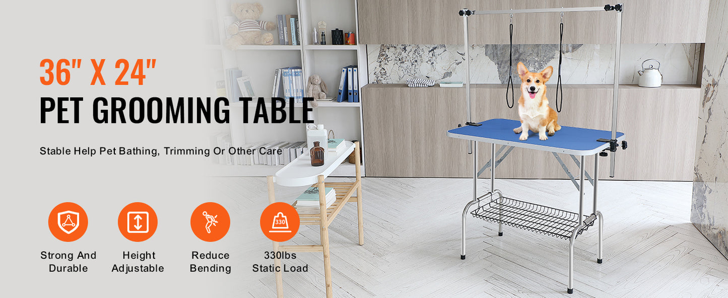 Pet Grooming Table Two Arms with Clamp, Dog Grooming Station Foldable Stand for Medium Small Dogs with Grooming Loop