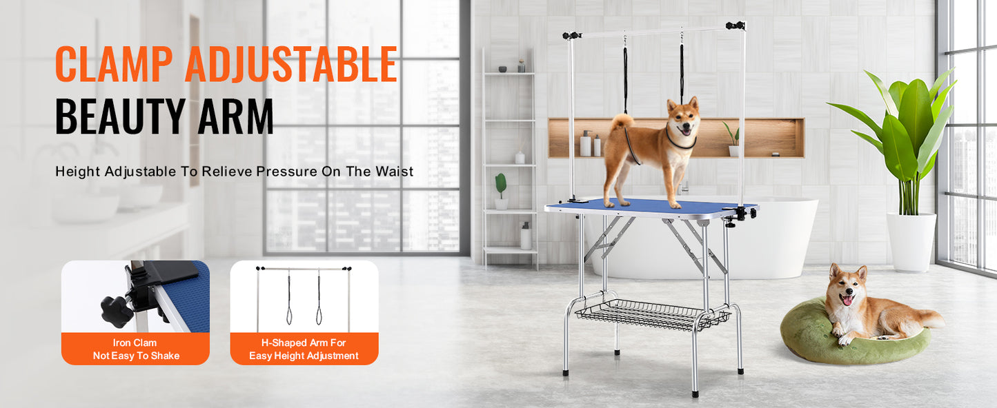 Pet Grooming Table Two Arms with Clamp, Dog Grooming Station Foldable Stand for Medium Small Dogs with Grooming Loop