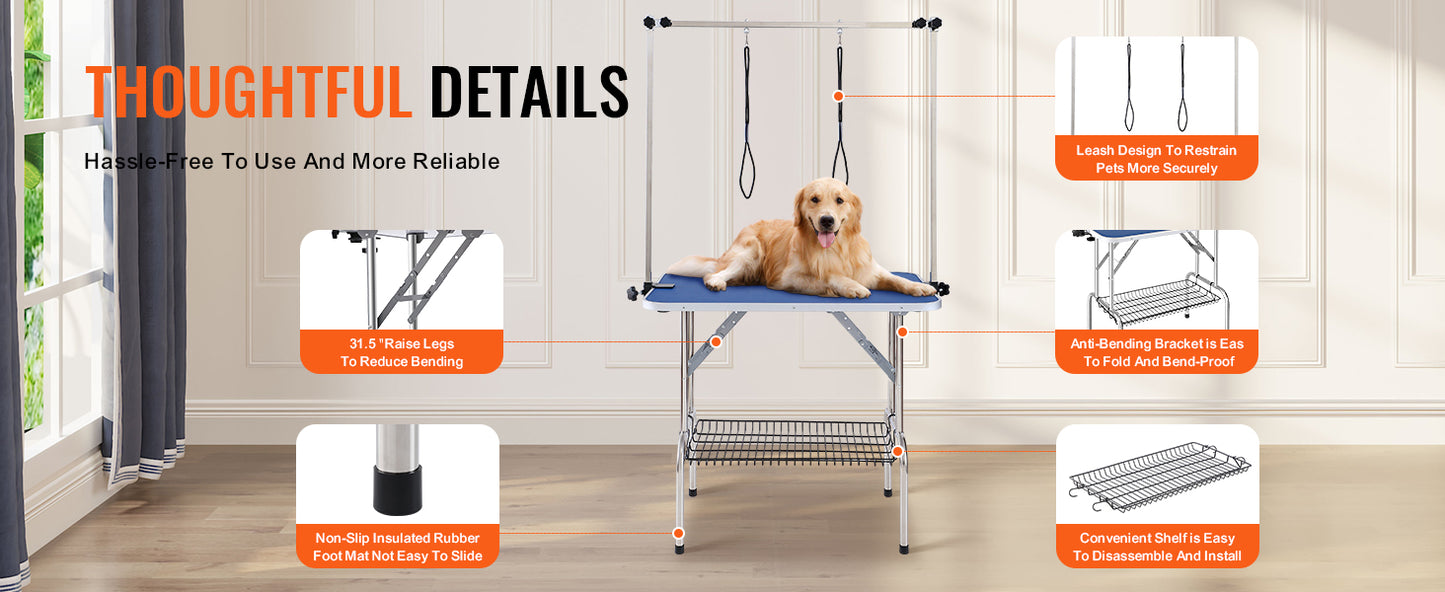 Pet Grooming Table Two Arms with Clamp, Dog Grooming Station Foldable Stand for Medium Small Dogs with Grooming Loop