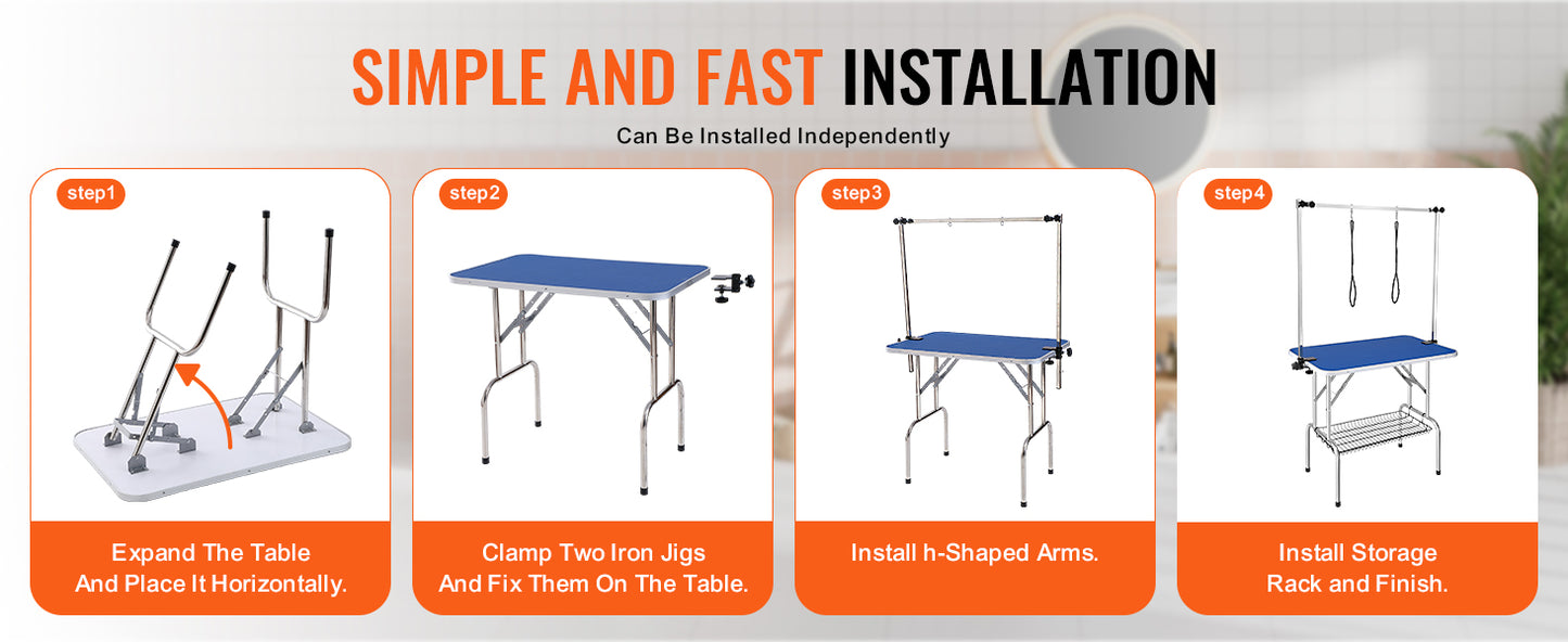 Pet Grooming Table Two Arms with Clamp, Dog Grooming Station Foldable Stand for Medium Small Dogs with Grooming Loop
