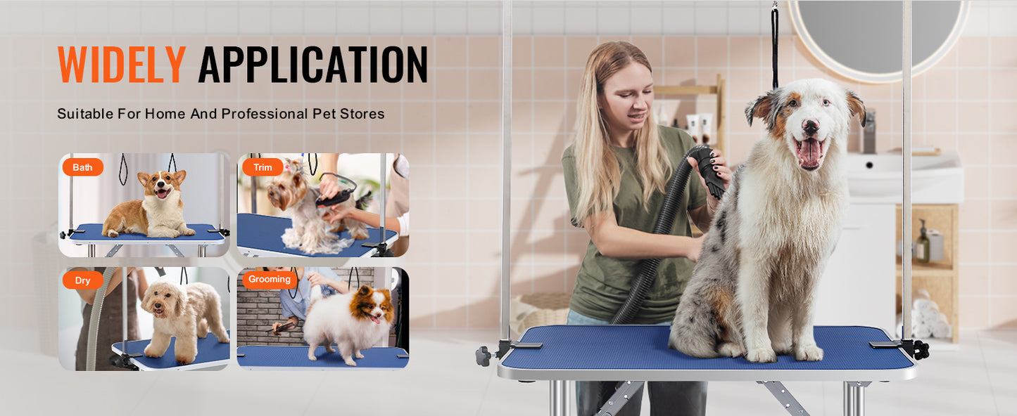 Pet Grooming Table Two Arms with Clamp, Dog Grooming Station Foldable Stand for Medium Small Dogs with Grooming Loop